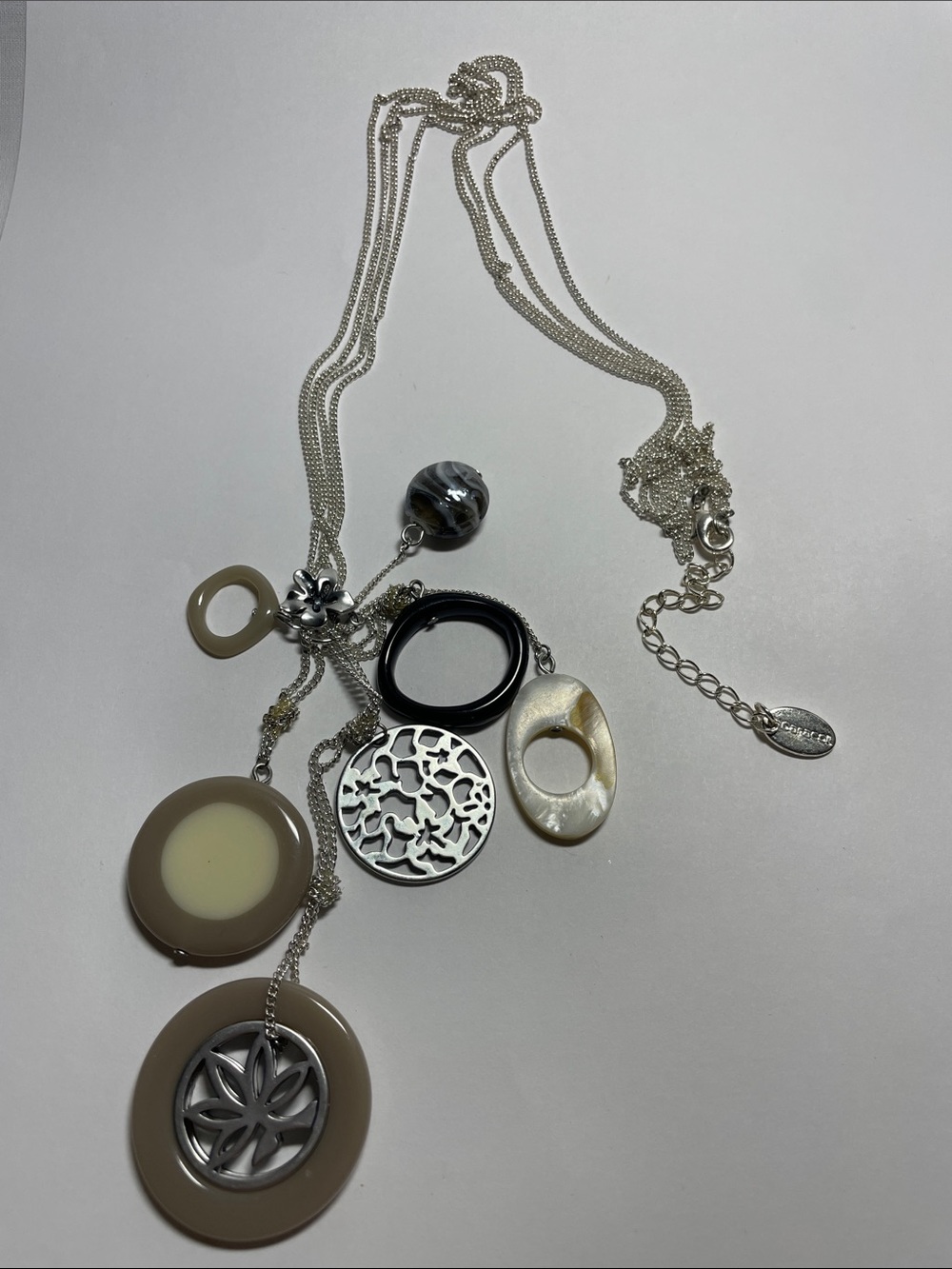 Caracol Multi-Pendant Silver Tone & Taupe Women's Long Necklace